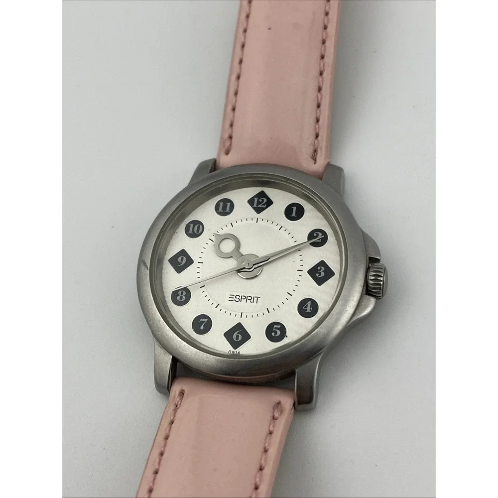 Vintage‎ Espirit Watch Women 35mm Silver Case Pink Leather Band- New Battery